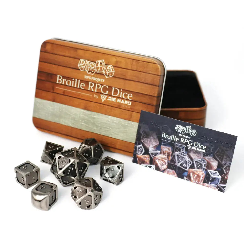 DOTS Braille Hollow Metal Polyhedral (D&D) Dice Set (7) - Dice & Dice Supplies
