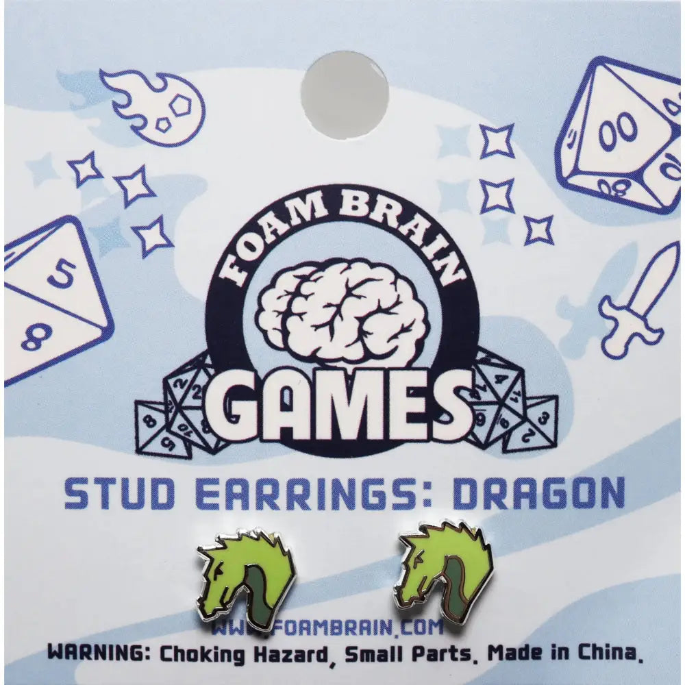 Green dragon head stud earrings with metallic silver edges designed as dragon post earrings for daily wear