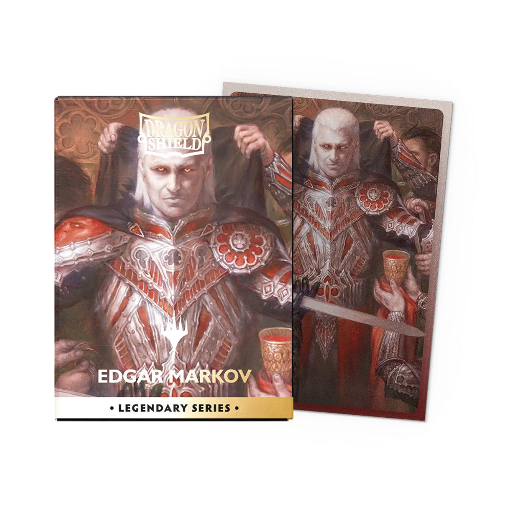 Dragon Shield Magic the Gathering legendary art sleeves box with 100 card protectors featuring Edgar Markov in red and silver armor