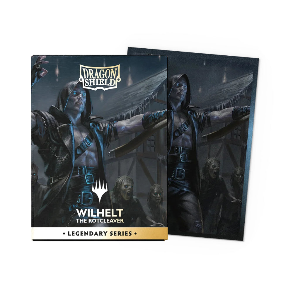 Dragon shield magic the gathering legendary art sleeves box featuring wilhelt the rotcleaver with blue eyes on black