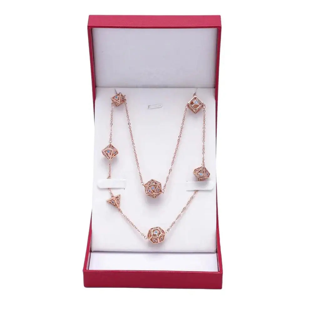 Dragon’s Eye Dice Necklace - Rose Gold w/Blue Gems - Dice & Dice Supplies