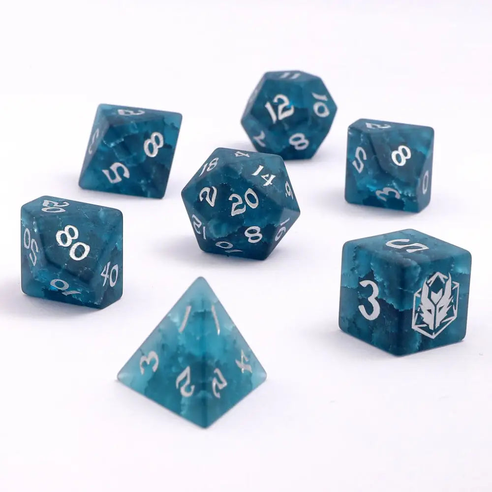 Dragon’s Hoard Dark Blue Blasted Glass Polyhedral (D&D) Dice Set (7) - Dice & Dice Supplies