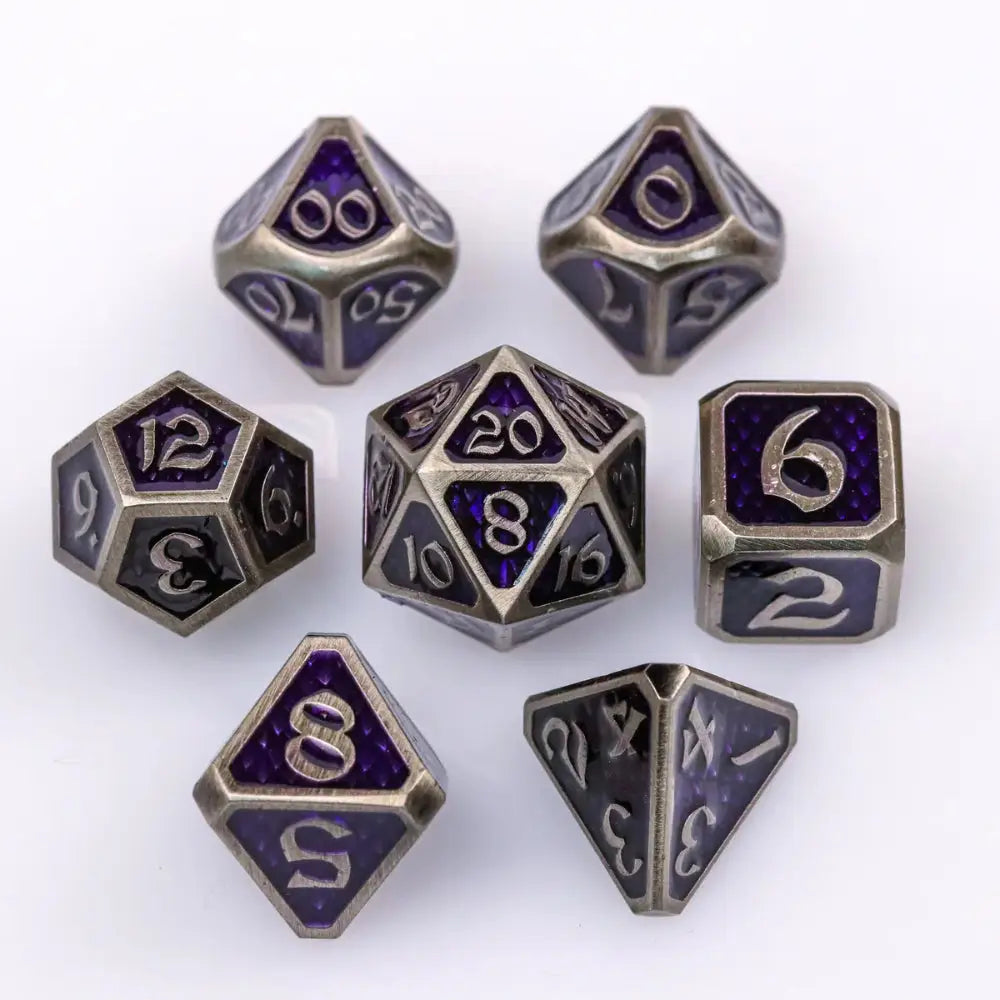 Drakona Gemtooth Edohain Metal Polyhedral (D&D) Dice Set (7) - Dice & Dice Supplies