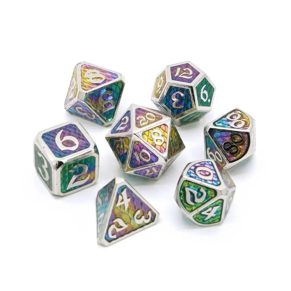 Drakona Khaos Aether Metal Polyhedral (D&D) Dice Dice & Dice Supplies Die Hard Dice Set of 7  