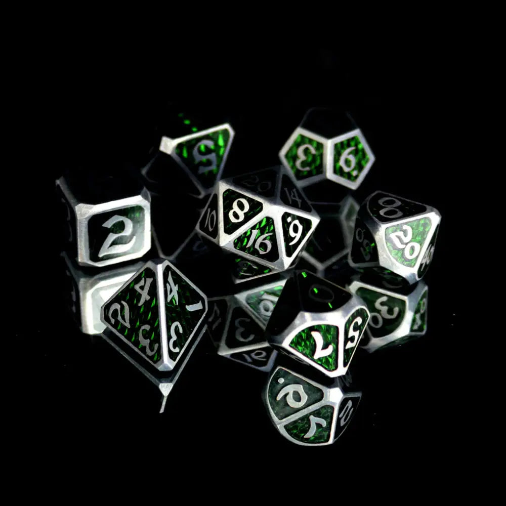Drakona Ventus Chloros Metal Polyhedral (D&D) Dice Set (7) - Dice & Dice Supplies