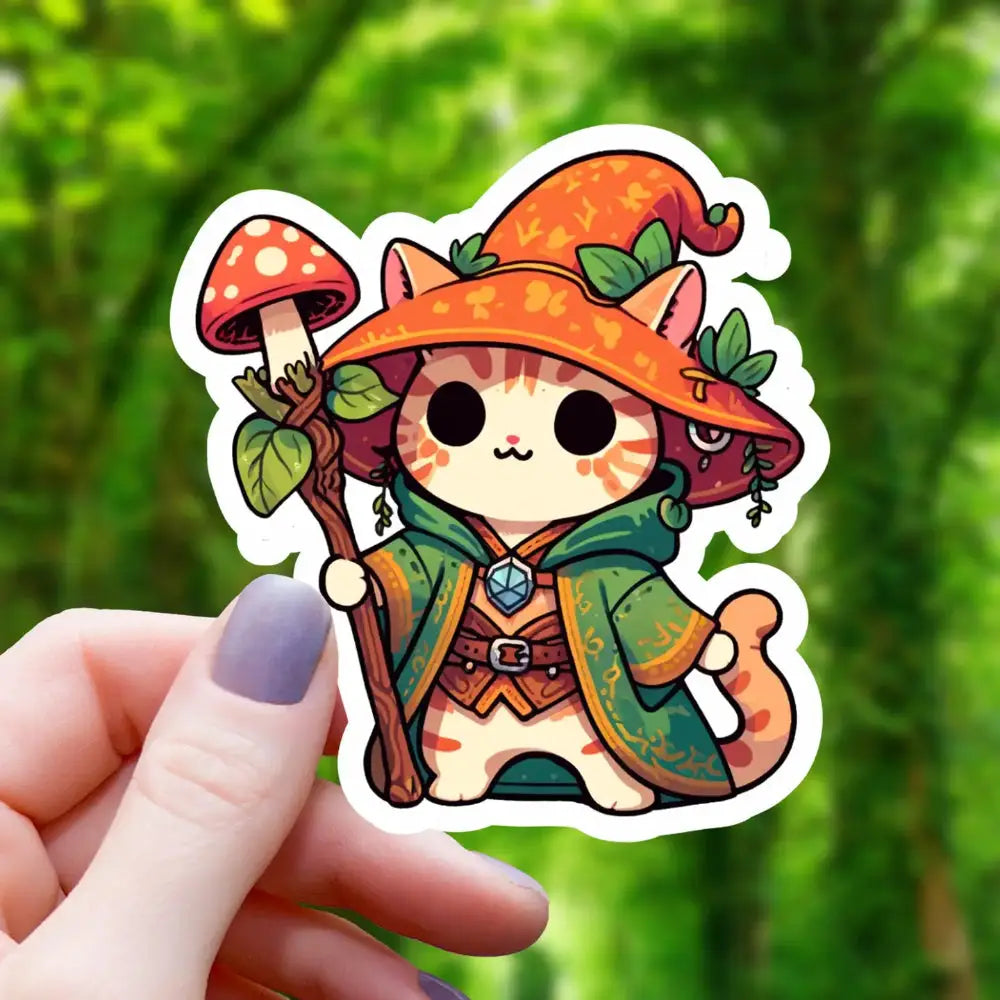 Druid Cat Mushroom Hat Sticker - Gifts