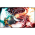 Vibrant rectangular duel playmat featuring dynamic anime characters with glowing blue and fiery orange energy design