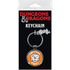 Silver keychain with circular orange and white design featuring a 20-sided die and critical fail text for dungeons and dragons