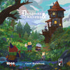 The dungeons and kittens RPG core rulebook cover features a whimsical treehouse with cartoon cats in a green forest