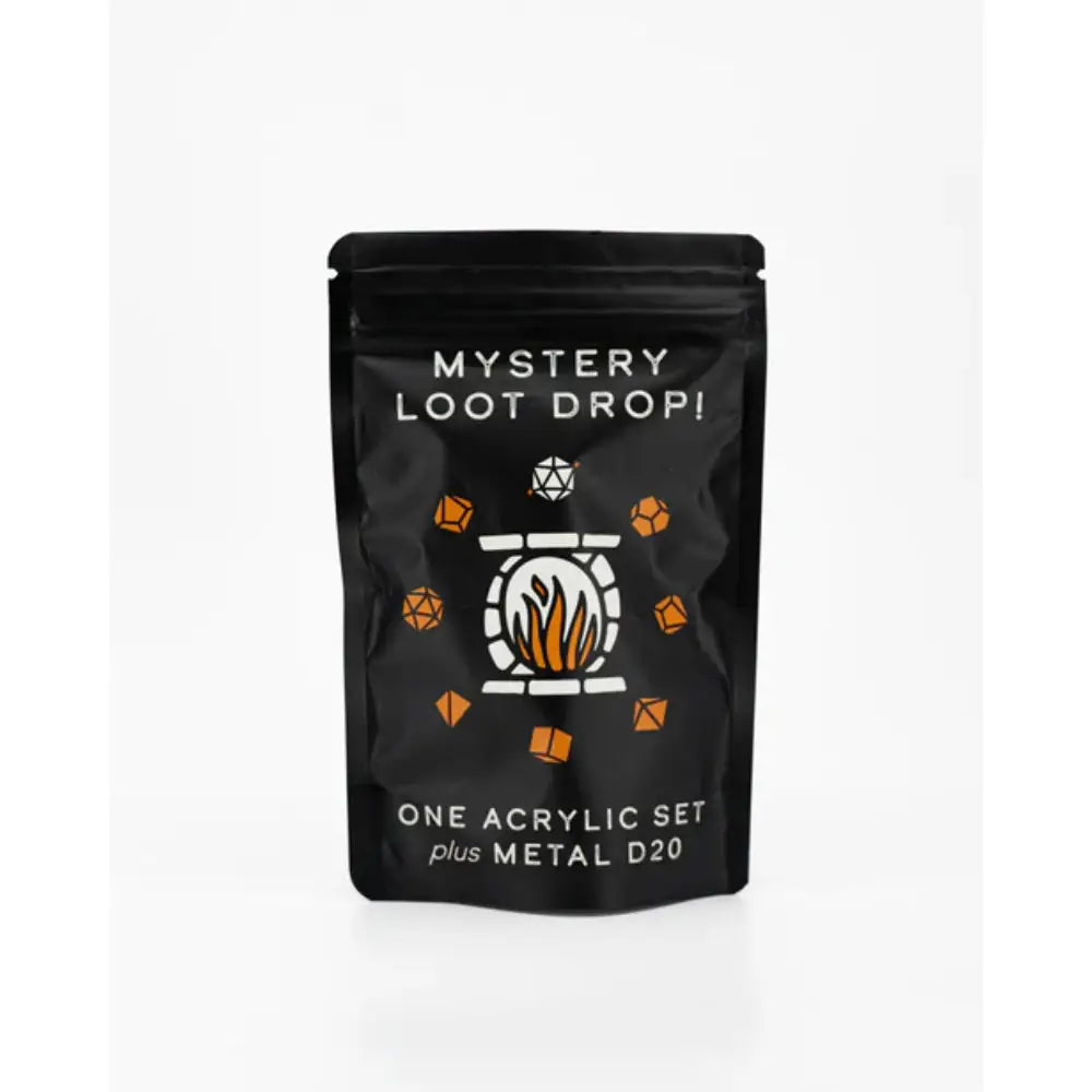 Emberglow Acrylic Polyhedral (D&D) Dice Set (7) + Metal d20 Mystery Loot Drop - Dice & Dice Supplies