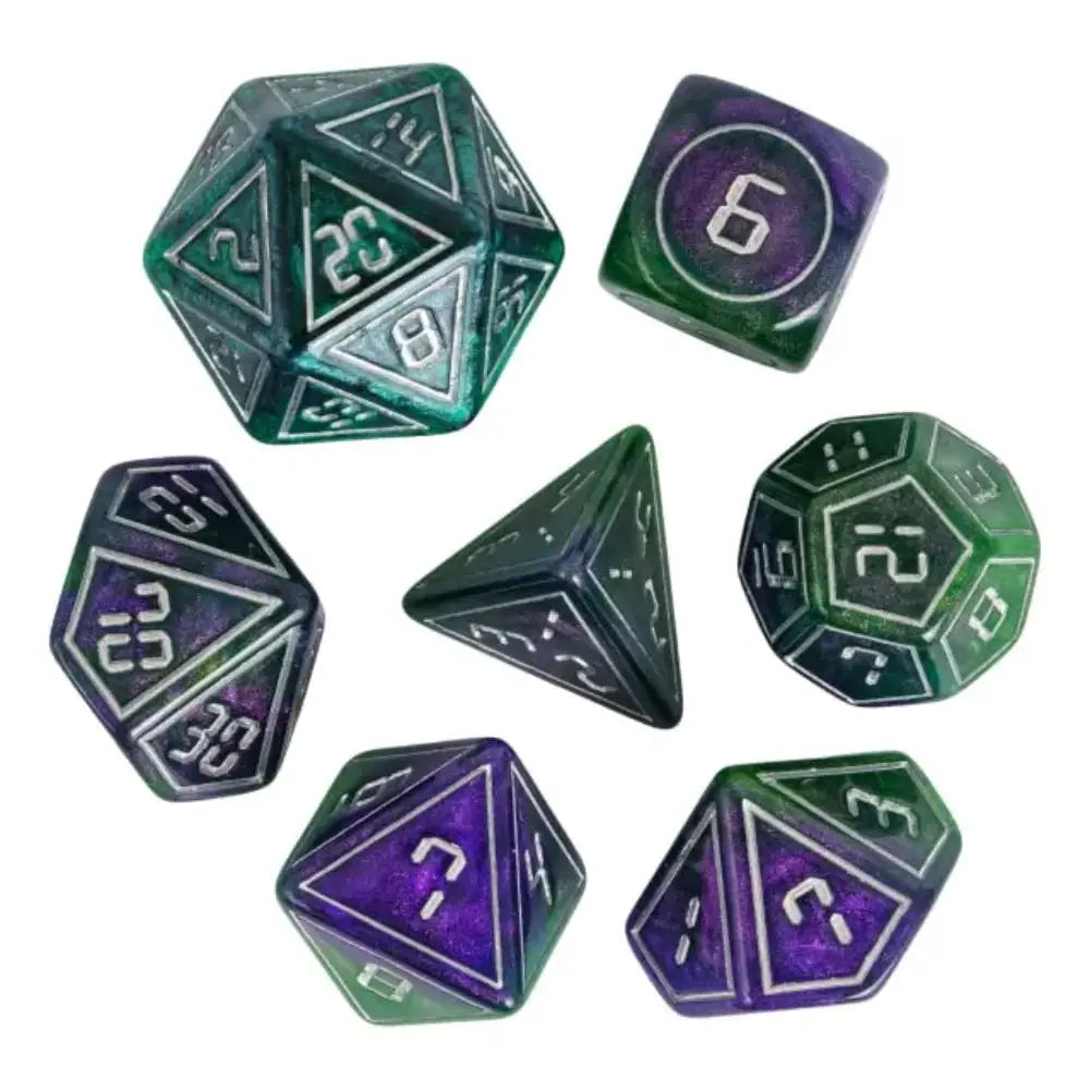 Enchanted Dice Digital Frame Purple & Green Polyhedral (D&D) Dice Set (7) - Dice & Dice Supplies