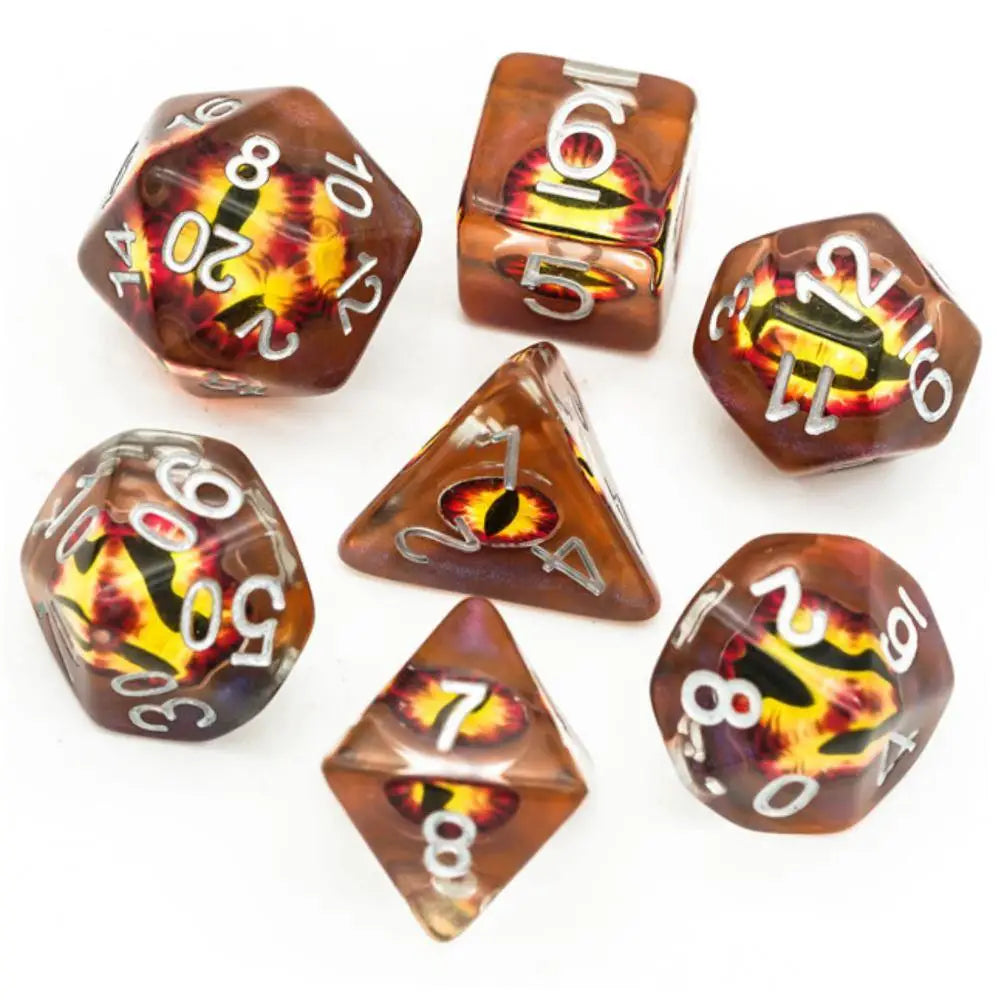 Enchanted Dice Fire Demon Eye Polyhedral (D&D) Dice Set (7) - Dice & Dice Supplies