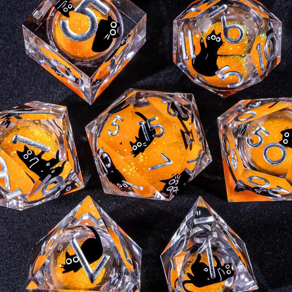 Enchanted Dice Halloween Cat Liquid Core Polyhedral (D&D) Dice Set (7) - Dice & Dice Supplies
