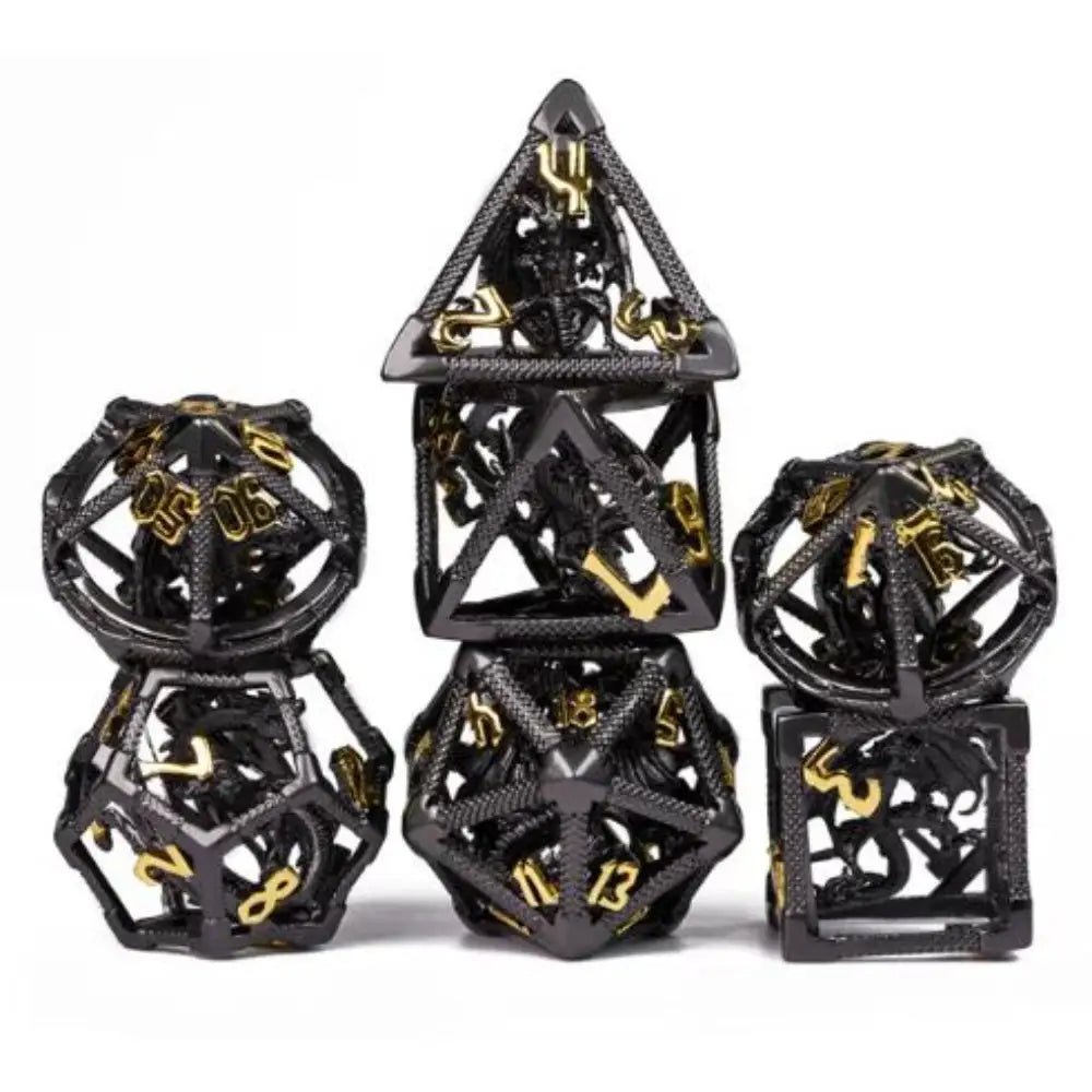 Enchanted Dice Hollow Caged Dragon Metal Polyhedral (D&D) Dice Set (7) Dice & Dice Supplies The Haunted Game Cafe Nightmare  