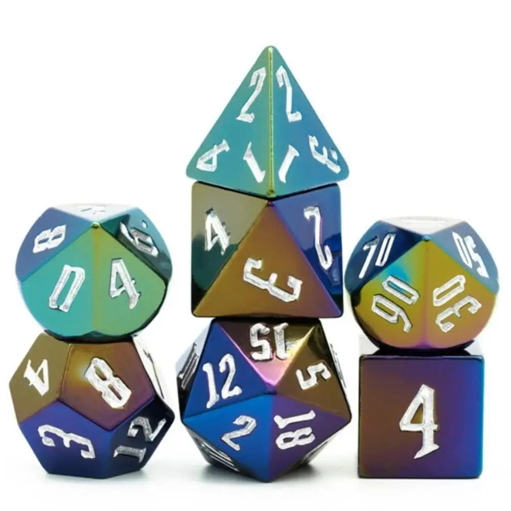 Enchanted Dice Jumbo Rainbow Shimmer w/Silver Polyhedral (D&D) Dice Set (7) Dice & Dice Supplies The Haunted Game Cafe   