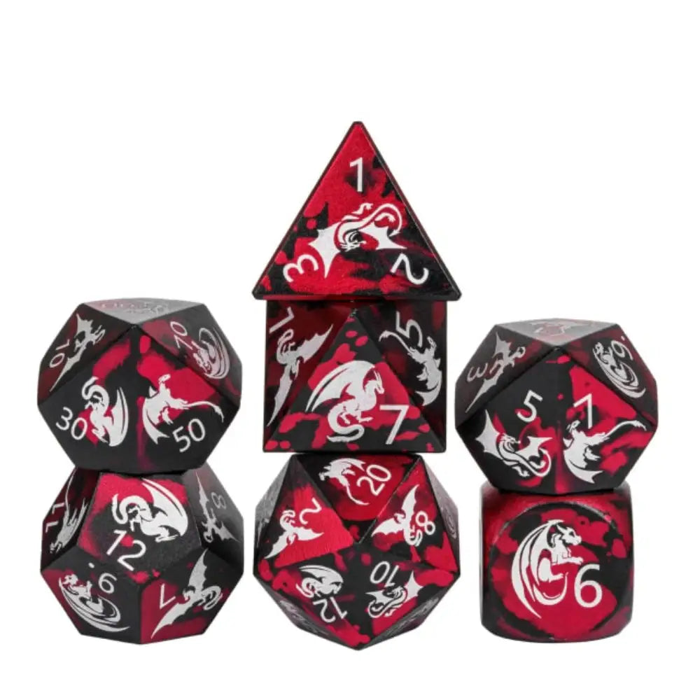 Enchanted Dice Red Dragon Metal Polyhedral (D&D) Dice Set (7) - Dice & Dice Supplies