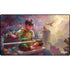 Enchanting playmat rectangular gaming mat with fantasy illustration of boy in green holding glowing sword on stone bench