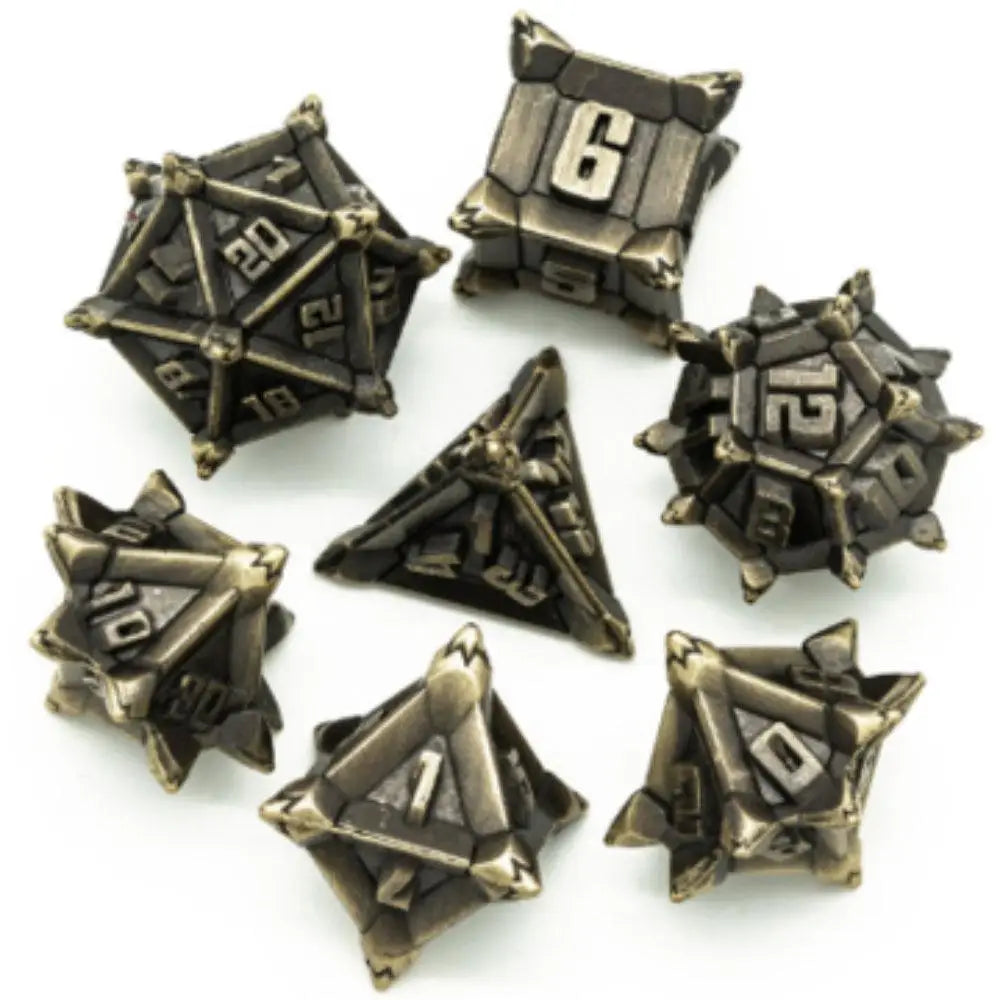 Flail Metal Dice Polyhedral (D&D) Dice Set (7) Dice & Dice Supplies Foam Brain Games Bronze  