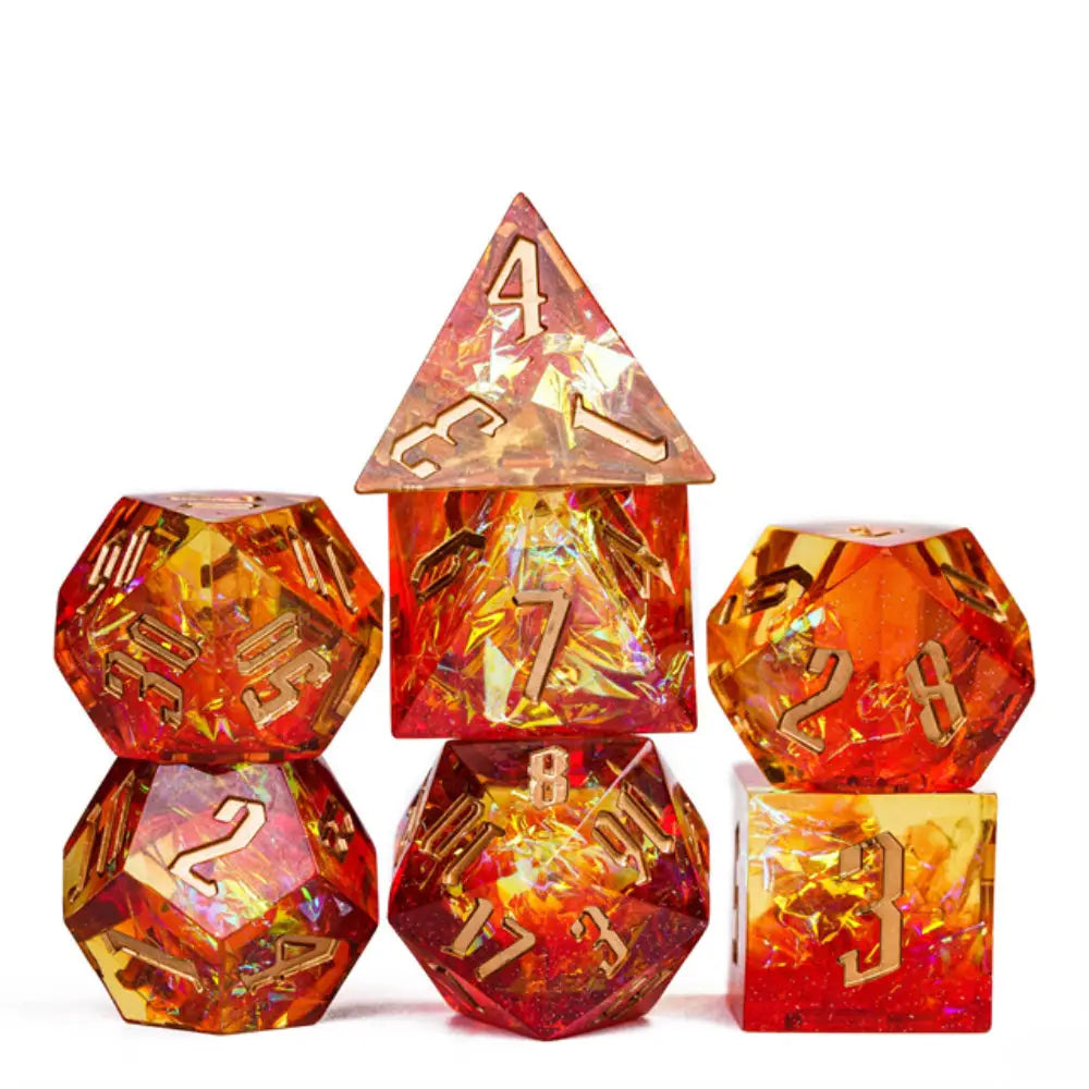 Flaming Hearth Sharp Edge Resin Polyhedral (D&D) Dice Set (7) Dice & Dice Supplies The Haunted Game Cafe   