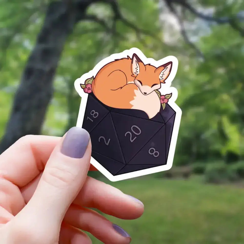 Fox Sleeping on D20 Sticker - Gifts