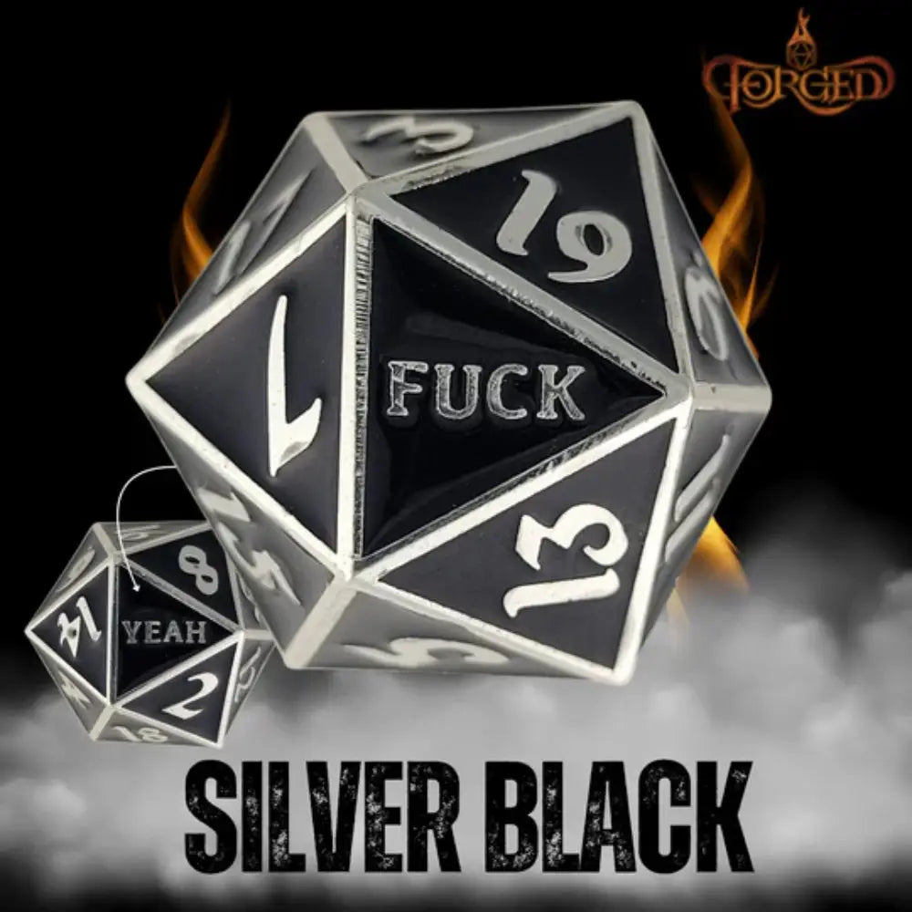 Fuck Yeah Metal D20 - Silver Black - Dice & Dice Supplies