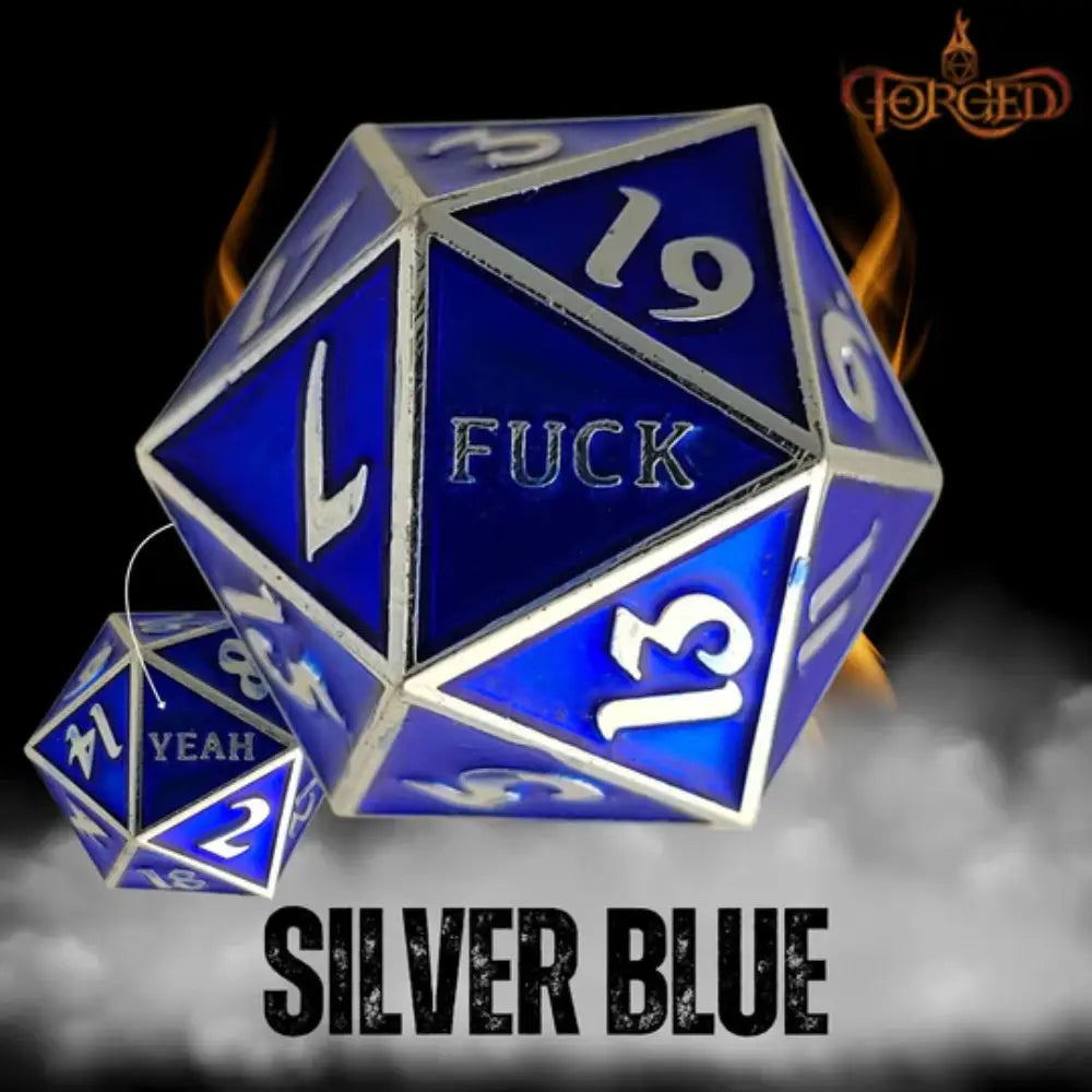 Fuck Yeah Metal D20 - Silver Blue - Dice & Dice Supplies