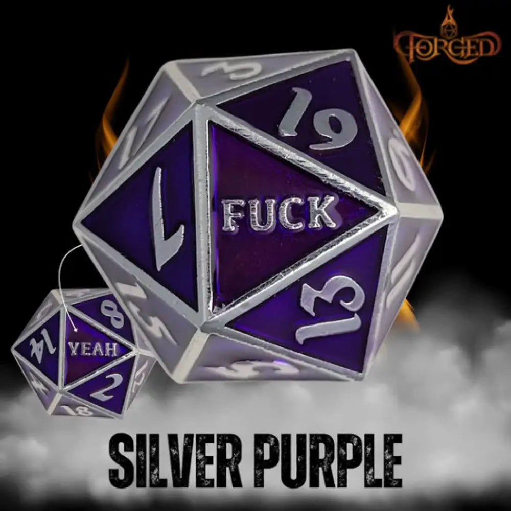 Fuck Yeah Metal D20 - Silver Purple - Dice & Dice Supplies