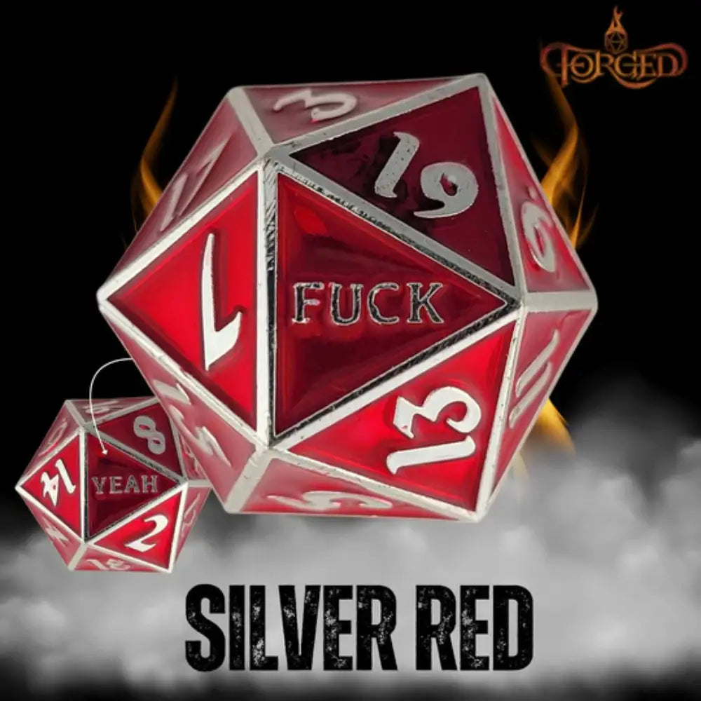 Fuck Yeah Metal D20 - Silver Red - Dice & Dice Supplies