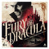 The box for fury of dracula 5th edition board game featuring a menacing vampire face and gothic castle in dark reds and blacks