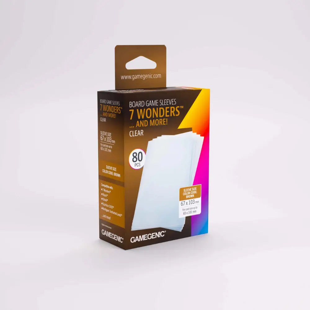 Gamegenic Clear Board Game Sleeves - 67 x 103mm - 7 Wonders (80 sleeves) (FFG Code Brown) - Board Games