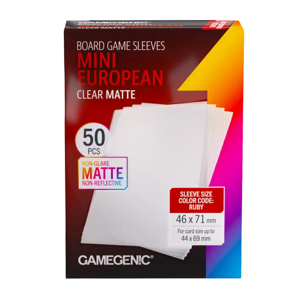 Gamegenic clear matte board game sleeves mini european size 50 pieces non glare non reflective finish pack