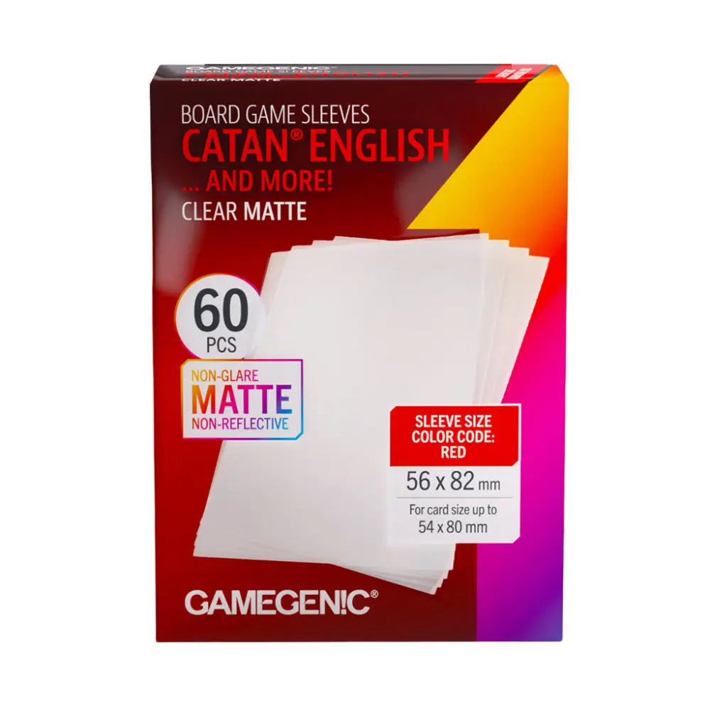 Red and yellow gamegenic catan english board game sleeves box with 60 clear matte protective sleeves for cards