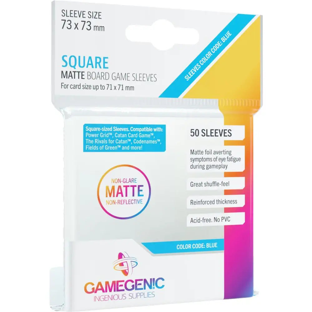 Blue matte square board game card sleeves pack of 50 by Gamegenic designed for clear matte protection