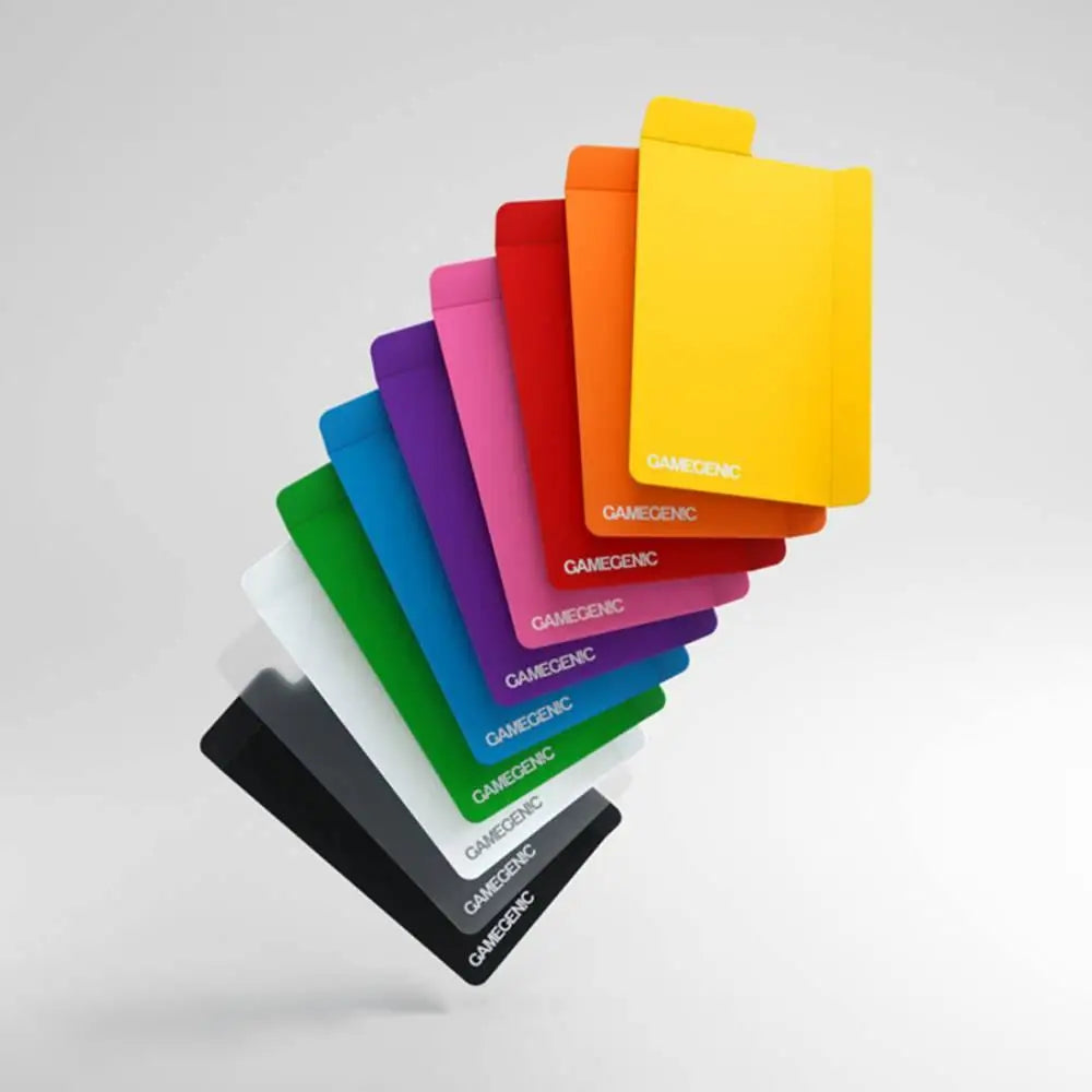 Gamegenic flex card dividers displaying a vibrant array of colorful sleek plastic card holders for organizing cards
