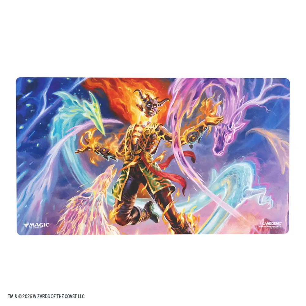 Gamegenic magic the gathering lorwyn eclipsed playmat featuring fiery demon ashling with orange purple and blue energies