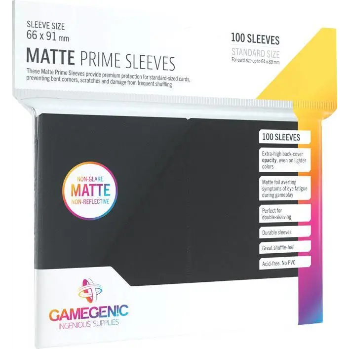 Gamegenic Matte Prime Sleeves Standard 66mm x 91mm (100) - Black - Card Games