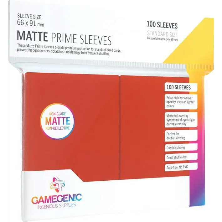 Gamegenic Matte Prime Sleeves Standard 66mm x 91mm (100) Sleeves Gamegenic Red  
