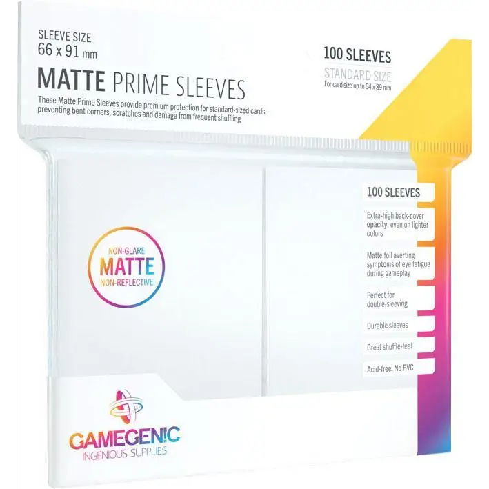 Gamegenic Matte Prime Sleeves Standard 66mm x 91mm (100) - White - Card Games