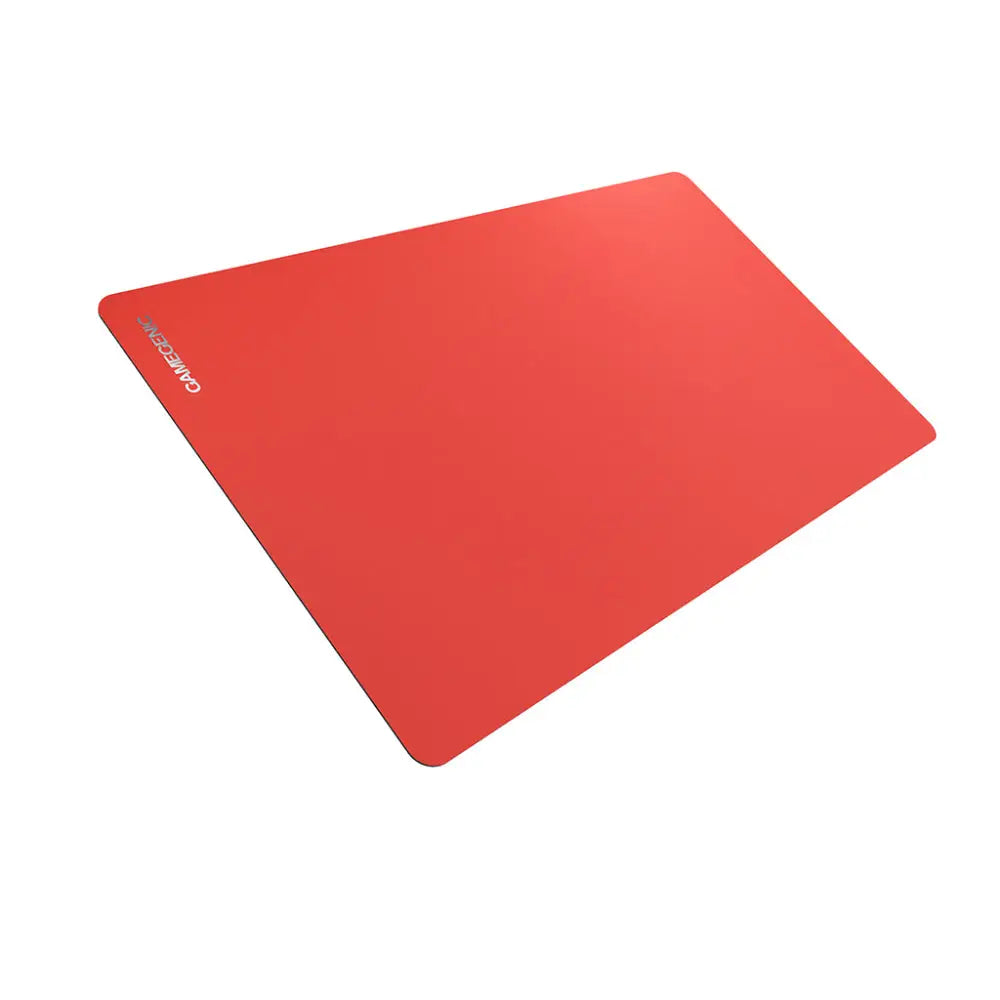 Red rectangular silicone gamegenic prime playmat featuring a silver cameron logo on one corner for tabletop gaming