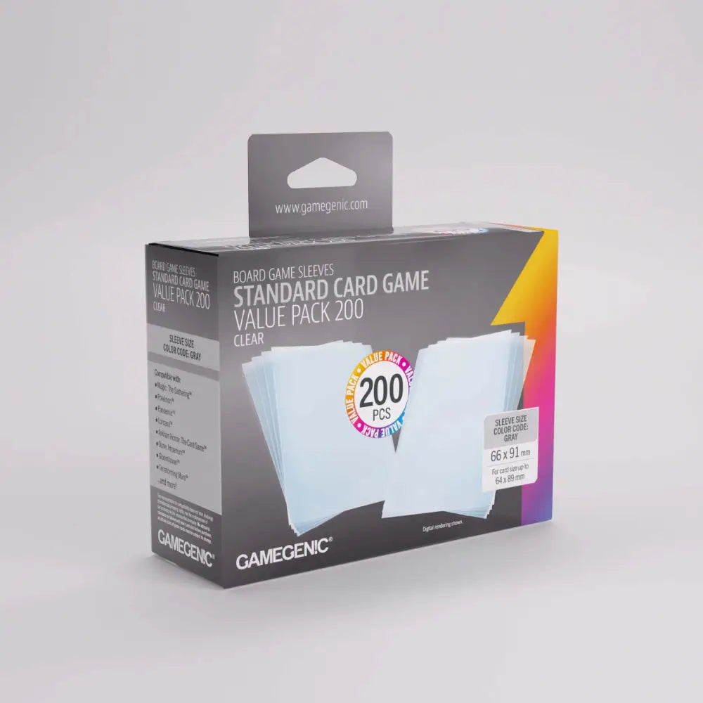 Gamegenic Prime Standard Card Sleeves Clear Value Pack (200ct) - Card Games