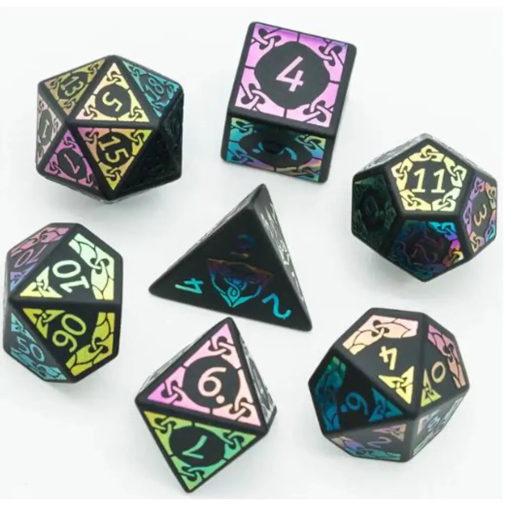 Gemstone Obsidian w/Rainbow Polyhedral (D&D) Dice Set (7) Dice & Dice Supplies The Haunted Game Cafe   
