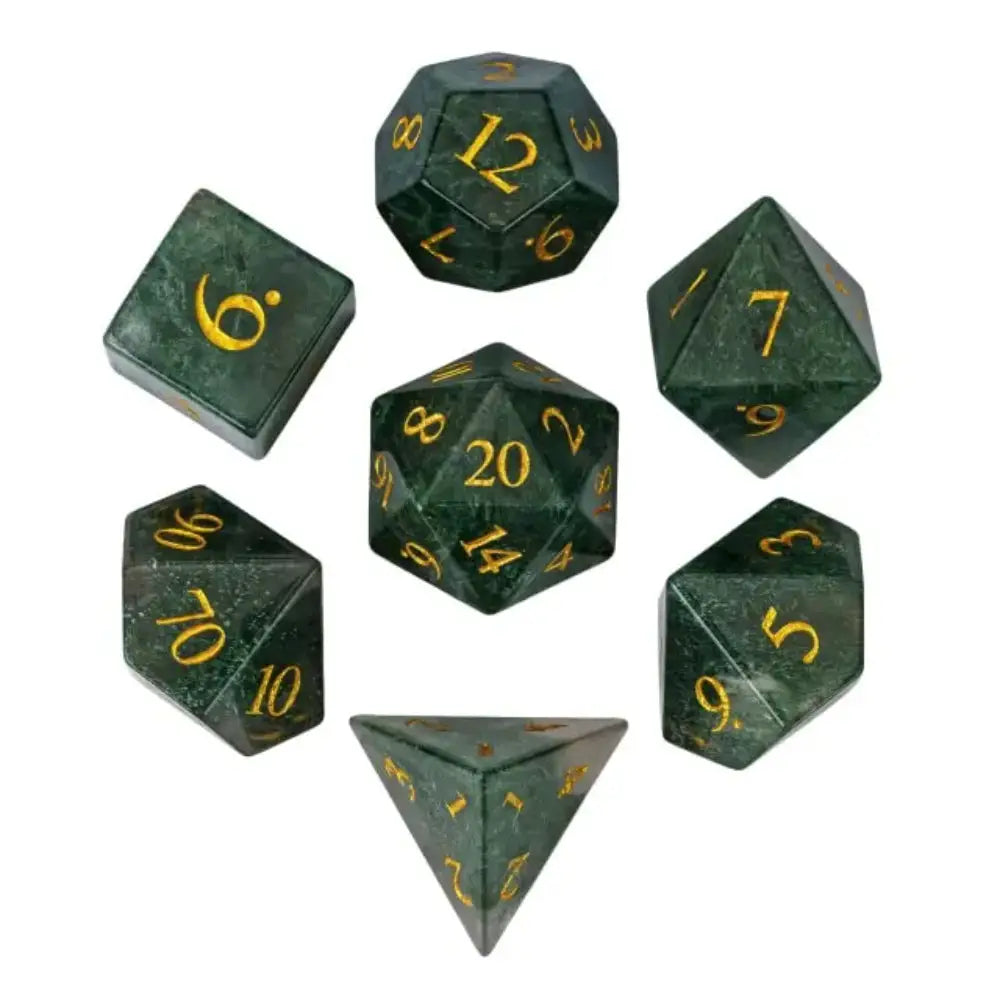Gemstone Seaweed Agate Polyhedral (D&D) Dice Set (7) - Dice & Dice Supplies