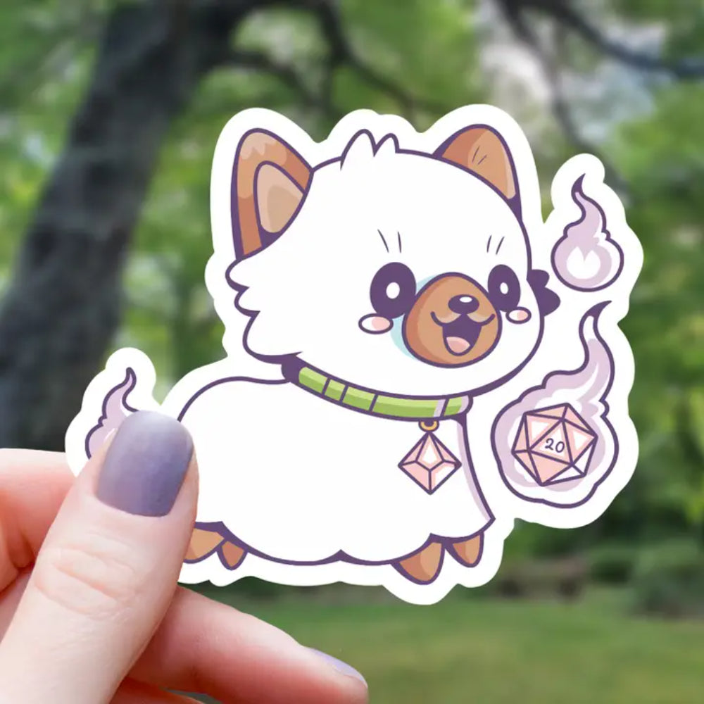 Ghost Dog Chasing D20 Sticker - Gifts