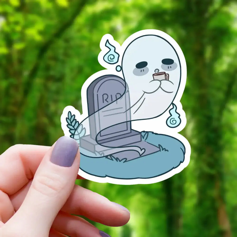 Ghost Drinking Coffee Sticker - Toys & Gifts