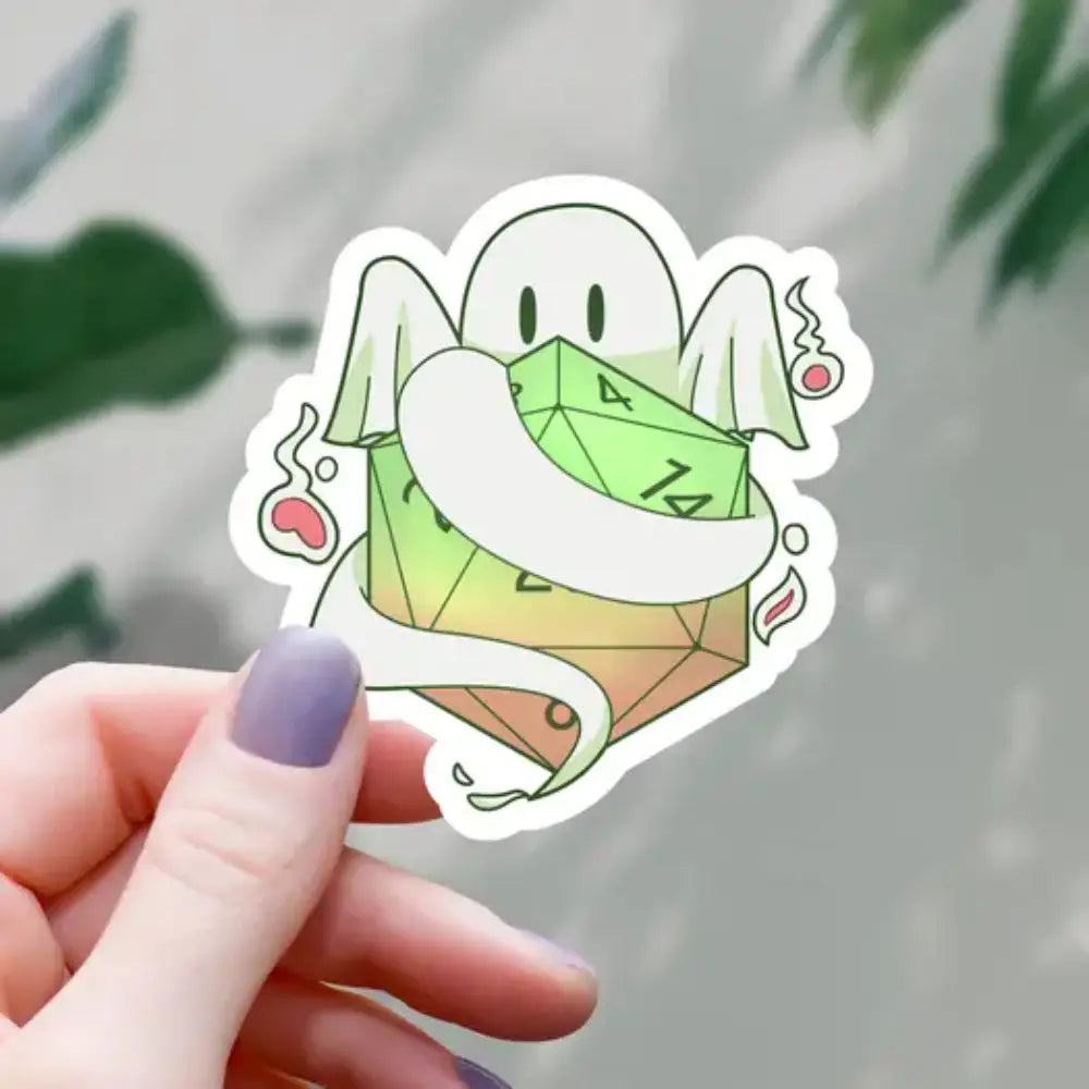 Ghost Wrapped Around D20 Sticker - Gifts