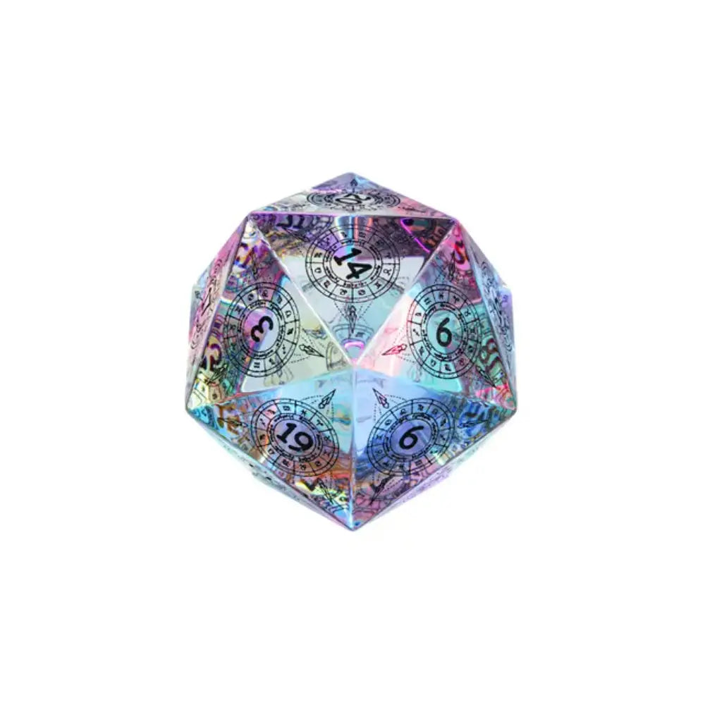 Glass 30mm D20 Die Rainbow Prism Dice & Dice Supplies The Haunted Game Cafe   