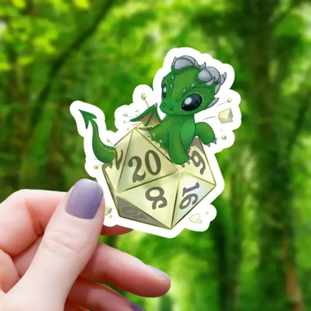 Green Dragon Hatchling D20 Sticker Toys & Gifts Mimic Gaming Co   
