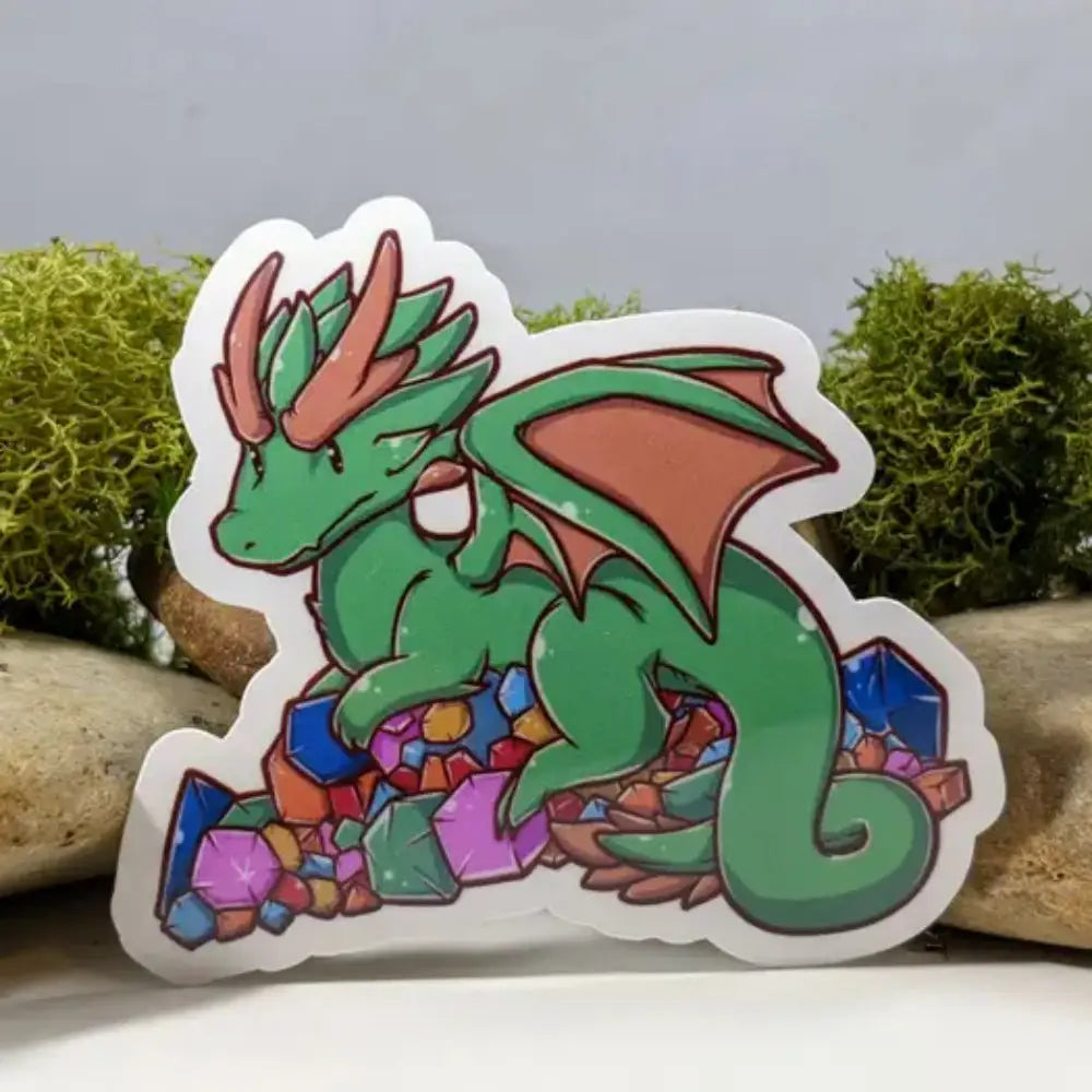 Green Dragon with Hoard of Dice Sticker Toys & Gifts Mimic Gaming Co   