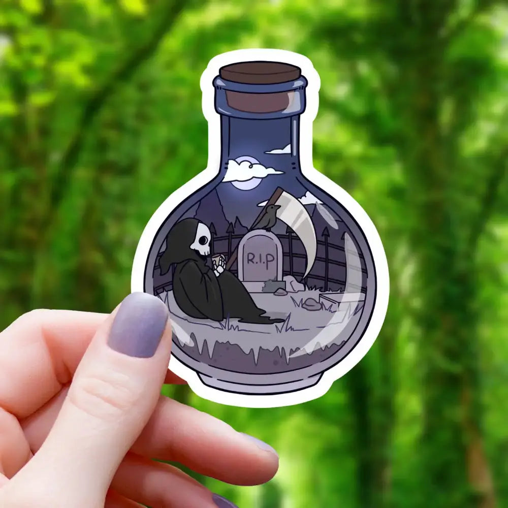 Grim Reaper in a Terrarium Jar Sticker - Gifts