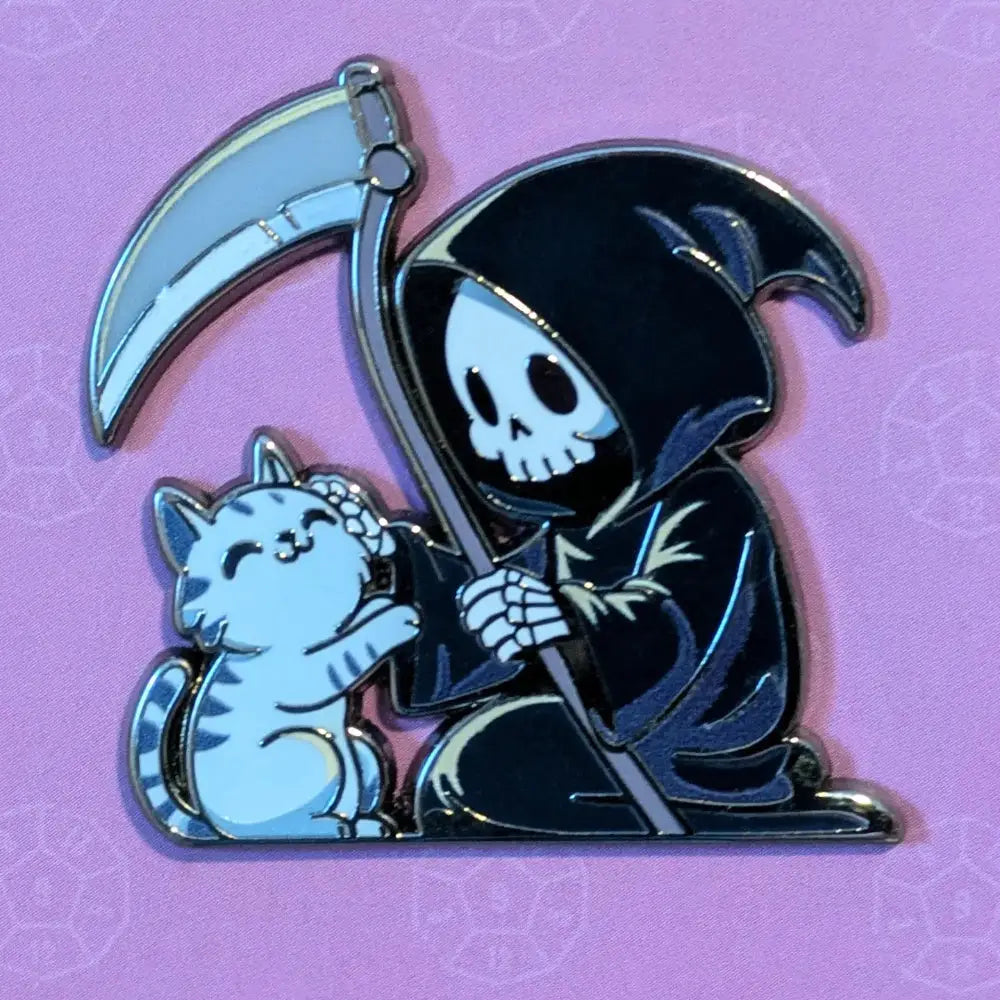 Grim Reaper Petting Cat Pin - Gifts